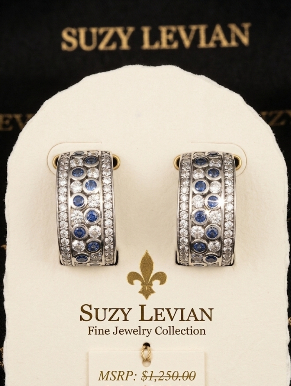 Levian Sapphire and White Crystal Pavé Huggie Earrings